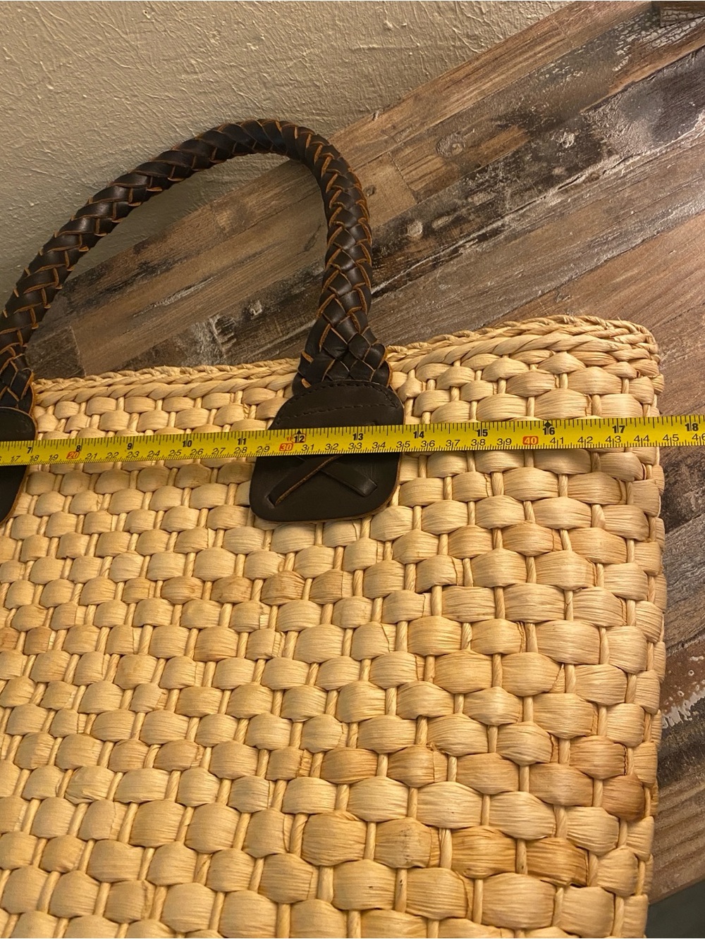 Ralph Lauren Cream Woven Tote with Brown Braided Handles - Picture 9 of 15
